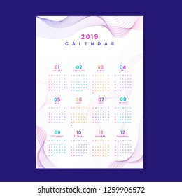 White contour patterned calendar 2019 vector