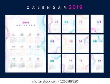White contour patterned calendar 2019 vector