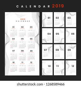 White contour patterned calendar 2019 vector