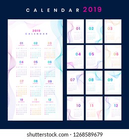 White contour patterned calendar 2019 vector