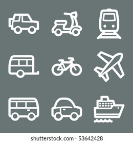 White contour transport web icons on grey