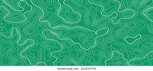 Contornos blancos sobre la topografía vectorial verde estilizada altura de las líneas. El concepto de un esquema geográfico condicional y el camino del terreno. Gran tamaño. Mapa sobre el terreno vectorial de tierra Ilustración.