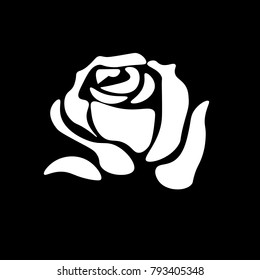 white contours of a rose on a black background
