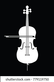 White contrabass collection on black background for design for musical theme. Black, white colors.