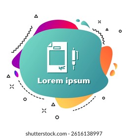 White Contract money and pen icon isolated on white background. Banking document dollar file finance money page. Abstract banner with liquid shapes. Vector Illustration