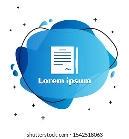 White Contract with pen icon isolated on white background. File icon. Checklist icon. Business concept. Abstract banner with liquid shapes. Vector Illustration
