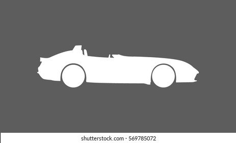 white convertible car icon heading right direction viewed from side with flat dark grey 16:9 wide screen ratio