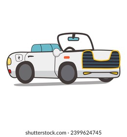 White convertible car.Fashionable summer car without roof flat color object. EV car