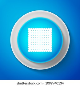 White Cookie icon isolated on blue background. Pastry sing. Biscuit symbol. Circle blue button with white line. Vector Illustration