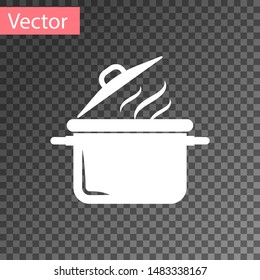 White Cooking pot icon isolated on transparent background. Boil or stew food symbol.  Vector Illustration