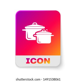 White Cooking pot icon isolated on white background. Boil or stew food symbol. Rectangle color button. Vector Illustration