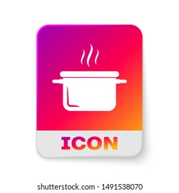 White Cooking pot icon isolated on white background. Boil or stew food symbol. Rectangle color button. Vector Illustration