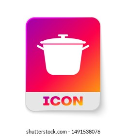 White Cooking pot icon isolated on white background. Boil or stew food symbol. Rectangle color button. Vector Illustration