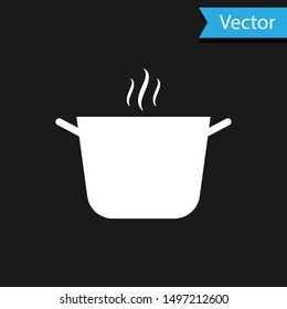White Cooking pot icon isolated on black background. Boil or stew food symbol.  Vector Illustration