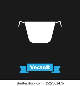 White Cooking pot icon isolated on black background. Boil or stew food symbol.  Vector Illustration