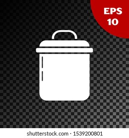 White Cooking pot icon isolated on transparent dark background. Boil or stew food symbol.  Vector Illustration