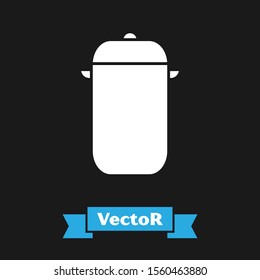 White Cooking pot icon isolated on black background. Boil or stew food symbol.  Vector Illustration