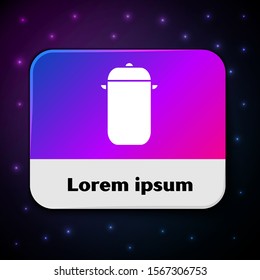 White Cooking pot icon isolated on black background. Boil or stew food symbol. Rectangle color button. Vector Illustration