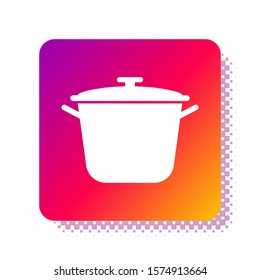 White Cooking pot icon isolated on white background. Boil or stew food symbol. Square color button. Vector Illustration