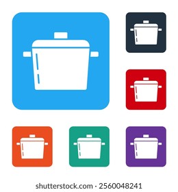 White Cooking pot icon isolated on white background. Boil or stew food symbol. Set icons in color square buttons. Vector