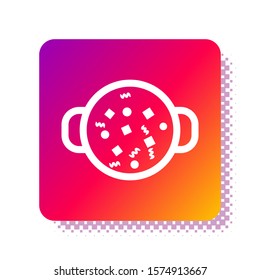 White Cooking soup in pot icon isolated on white background. Boil or stew food symbol. Square color button. Vector Illustration