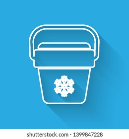 White Cooler bag line icon isolated with long shadow. Portable freezer bag. Handheld refrigerator. Vector Illustration