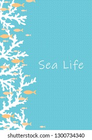 White coral and school of ocean fish are swimming on blue ocean background vector for decoration on summer season events.