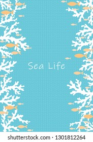 White coral and school of ocean fish are swimming on blue ocean background vector for decoration on summer season