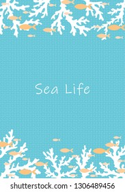 White coral and school of ocean fish are swimming on blue ocean background vector for decoration on summer season events.