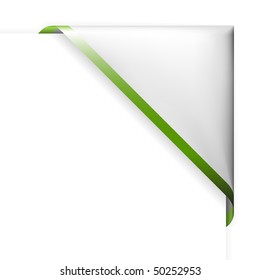 White corner ribbon with green thin border
