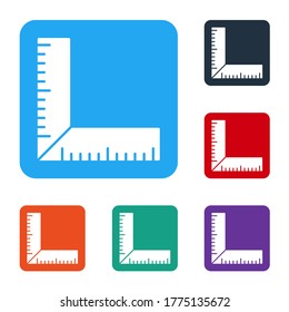 White Corner ruler icon isolated on white background. Setsquare, angle ruler, carpentry, measuring utensil, scale. Set icons in color square buttons. Vector Illustration