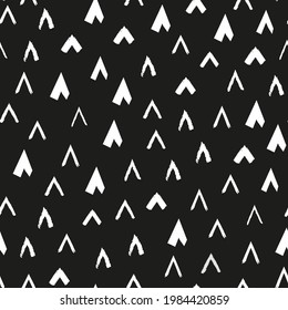 White corners doodled seamless repeat pattern. Abstract geometric, vector, corner elements all over surface print on black background.