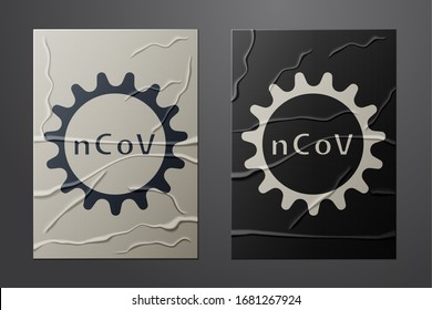 White Corona virus 2019-nCoV icon isolated on crumpled paper background. Bacteria and germs, cell cancer, microbe, fungi. Paper art style. Vector Illustration