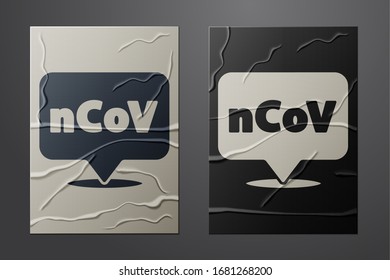 White Corona virus 2019-nCoV on location icon isolated on crumpled paper background. Bacteria and germs, cell cancer, microbe, fungi. Paper art style. Vector Illustration