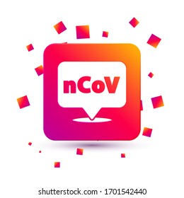 White Corona virus 2019-nCoV on location icon isolated on white background. Bacteria and germs, cell cancer, microbe, fungi. Square color button. Vector Illustration