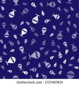 White Corona virus 2019-nCoV on location icon isolated seamless pattern on blue background. Bacteria and germs, cell cancer, microbe, fungi.  Vector Illustration