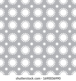 White Coronavirus shapes seamless pattern on gray background. Virus cells vector pattern background illustration.