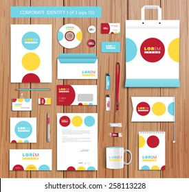 White corporate id template design with red, blue, red abstract elements. Documentation for business. Eps 10