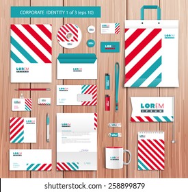 White corporate id template design with red, abstract elements. Documentation for business. Eps 10