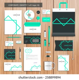 White corporate id template design with green, abstract elements. Documentation for business. Eps 10