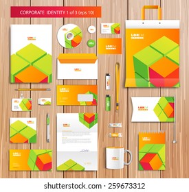 White corporate id template design with red, green,  yellow abstract elements. Documentation for business. Eps 10