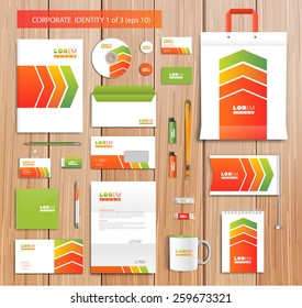 White corporate id template design with red, yellow abstract elements. Documentation for business. Eps 10