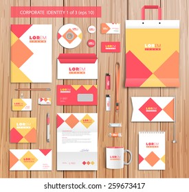 White corporate id template design with red, yellow abstract elements. Documentation for business. Eps 10