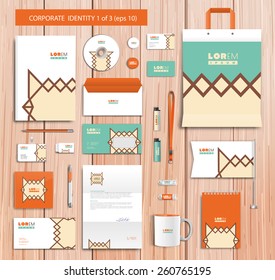White corporate id template design with green, orange, yellow abstract elements. Documentation for business. Eps 10
