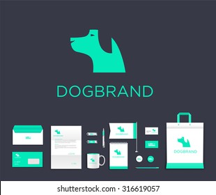 White corporate id template design with cute dog  logo. Documentation for business. Eps 10 