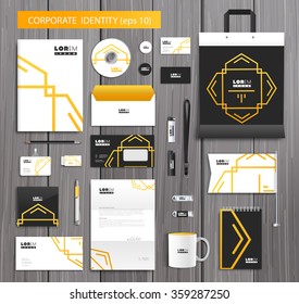 White corporate id template design with stylish design and yellow abstract elements. Documentation for business. Eps 10