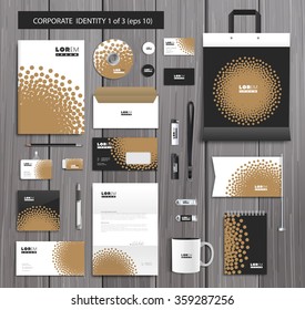 White corporate id template design with stylish dotwork and gold abstract elements. Documentation for business. Eps 10