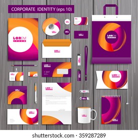 White corporate id template design with stylish design and yellow, pink abstract elements. Documentation for business. Eps 10