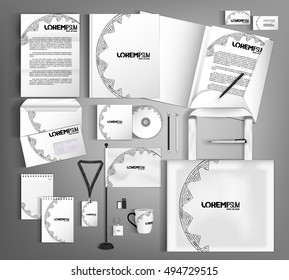 White corporate identity in a classical style with a semicircular element of decor.