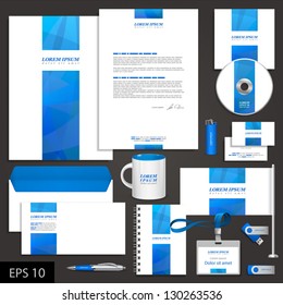 White corporate identity template with blue stripe. Vector elements for brandbook and guideline. EPS 10